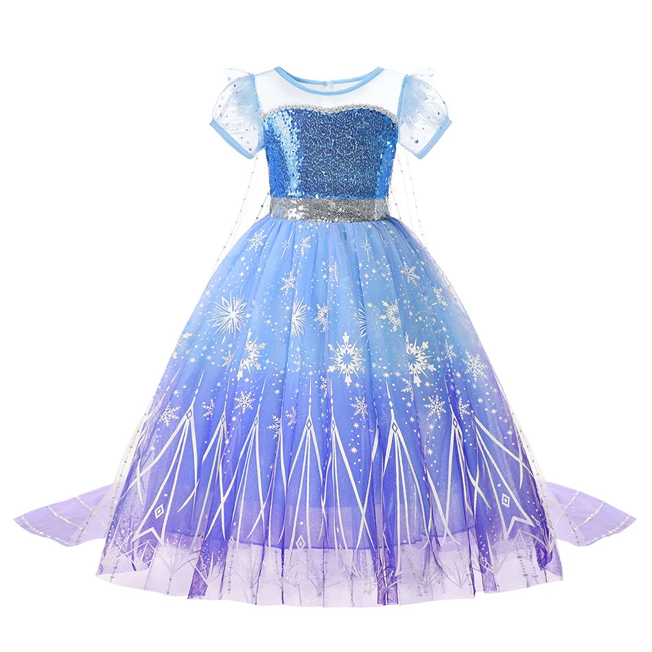 Halloween Birthday Carnival Princess Costume Dress Elsa Anna Snow White Aurora Moana Rapunzel Mermaid Belle for Girls 2-8Y