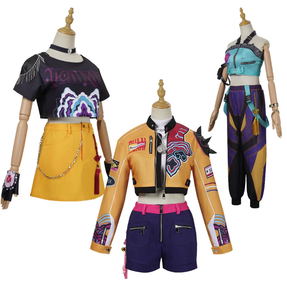 Halloween Fancy Dress Adult Kids Street Hip Hop Role Play Outfit 3 Styles Printed Crop Top Skirt Shorts Idol Stage Costume
