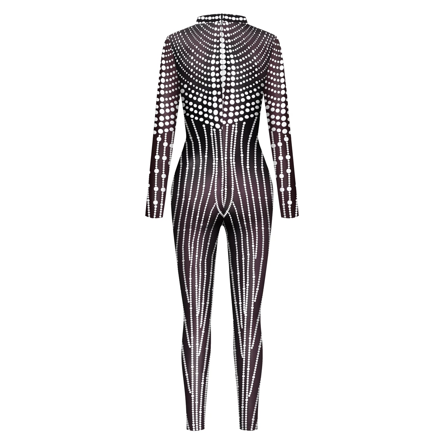Halloween Cosplay Costume Shiny Sexy Lace Sequins Pattern 3D Printed Slim Bodysuit Theme Party Role Playing Jumpsuit for Women