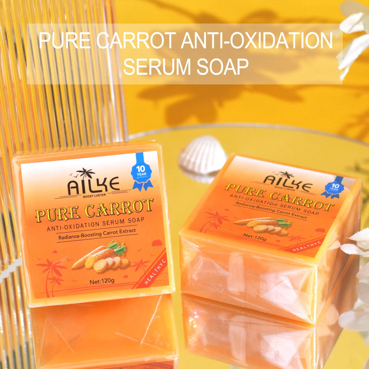 AILKE Organic Brightening Soap, with Carrot, Vitamin C/E, Clean, Moisturizing, Smooth, Soft Skin, Reduce Spots, for Face, Body