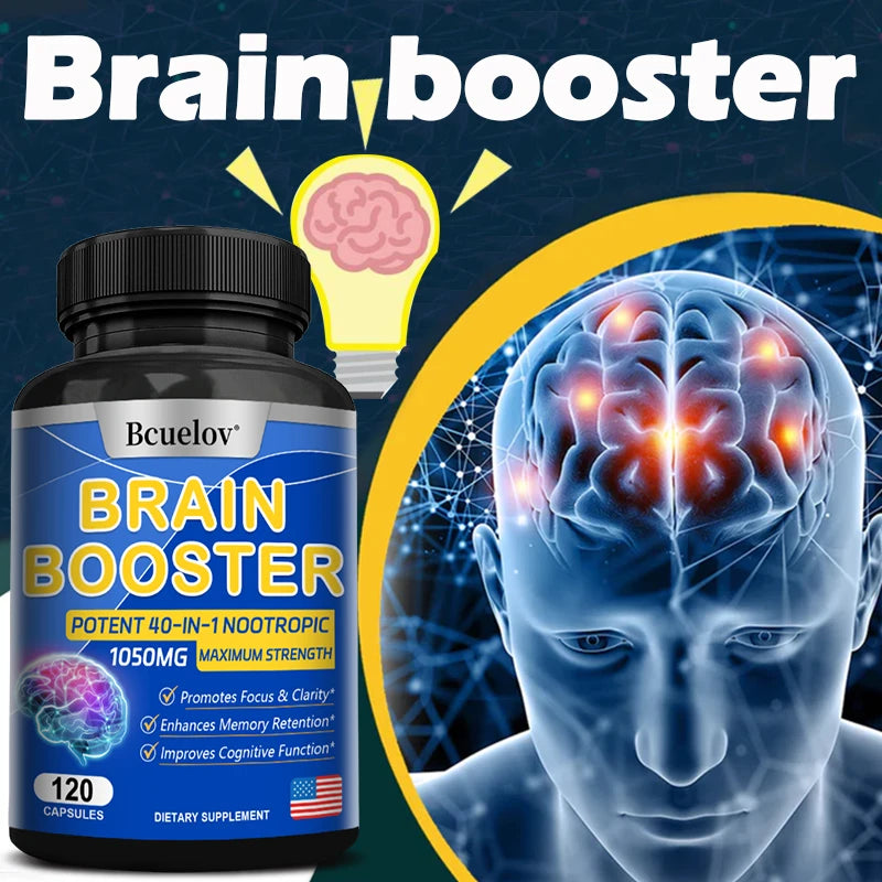 Brain Nutrition Capsules - Dietary Supplement, 40-in-1 Potent Formula, Vegan, Non-GMO, Supports Focus and Brain Health