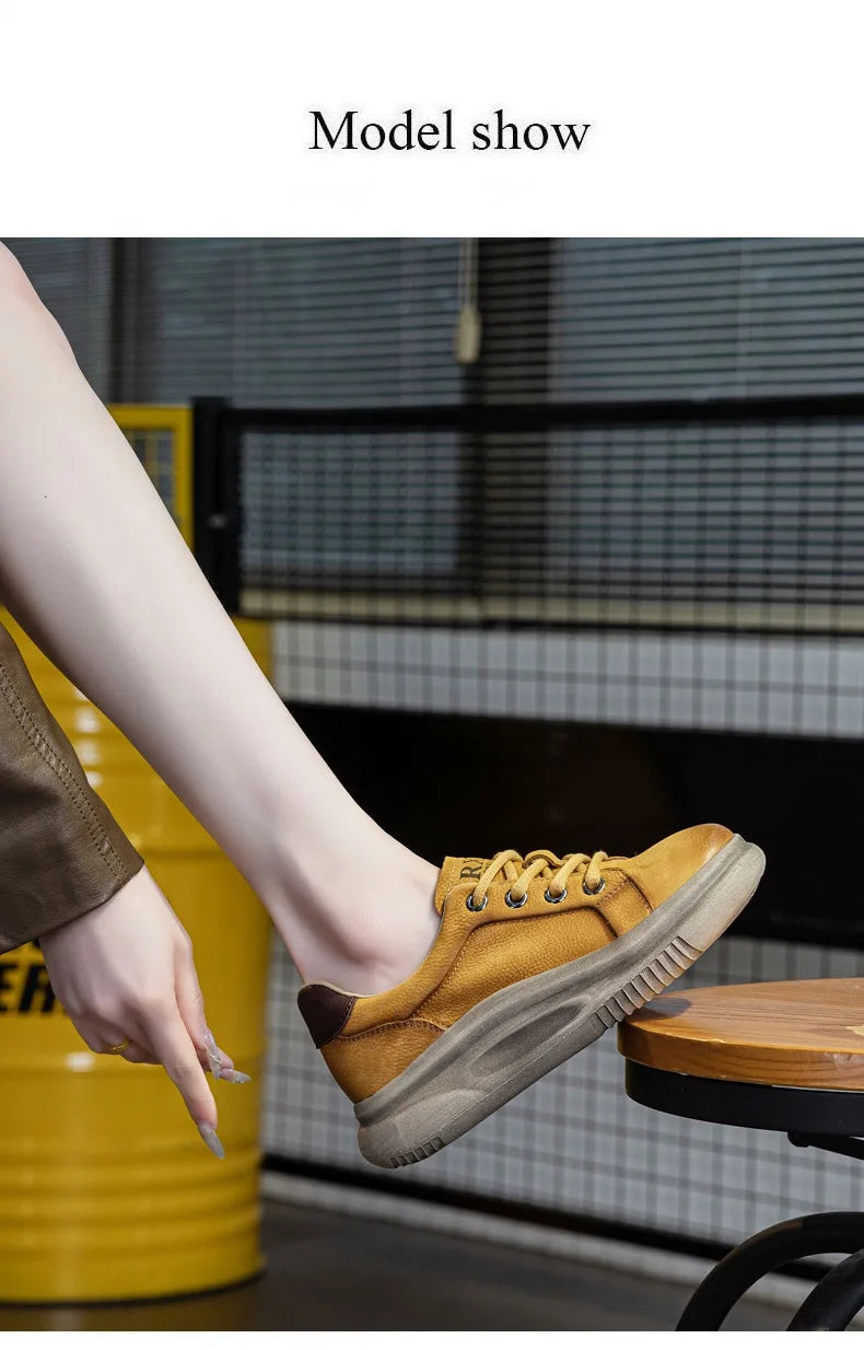 DRKANOL Spring Genuine Leather Casual Sneakers Women Thick Bottom Platform Lightweight Single Shoes Ladies Wedges Heel Shoes