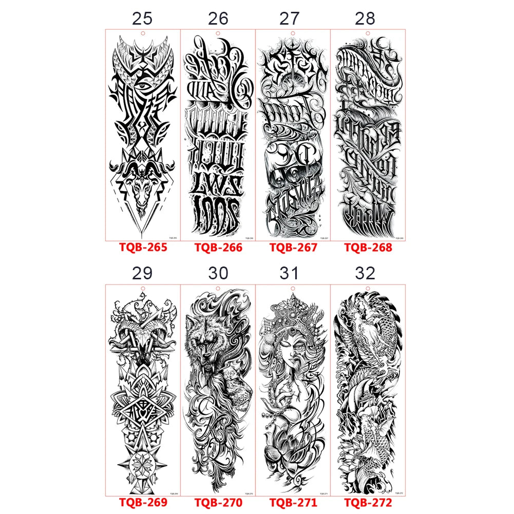 Large Arm Sleeve Tattoo Rose Gear Clock Eye Waterproof Temporary Tatto Sticker Lion Wolf King Body Art Full Fake Tatoo Women Men