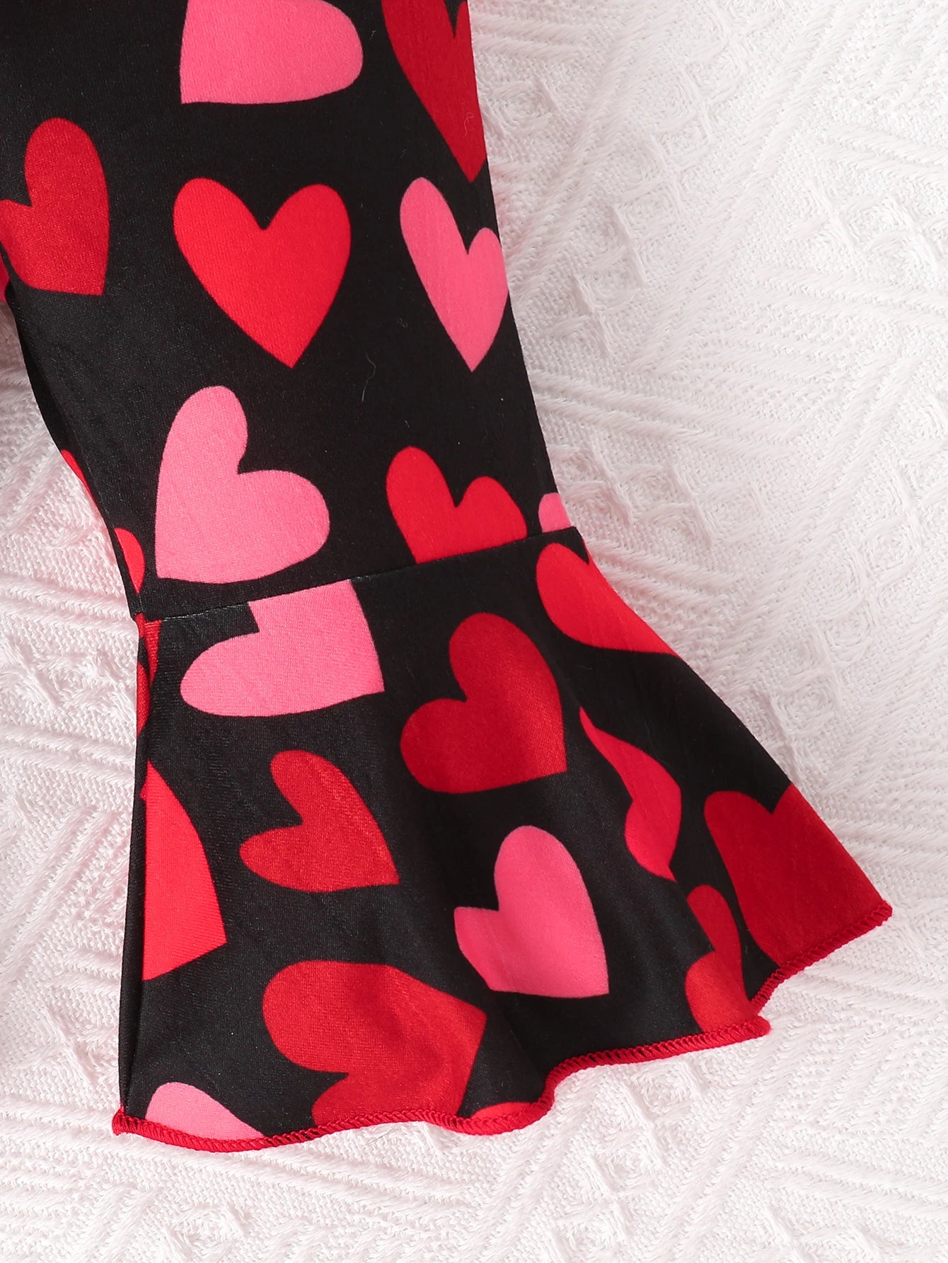 Baby Girl Valentine's Day Red Bodysuit & Heart Print Flared Pants + Headband Set