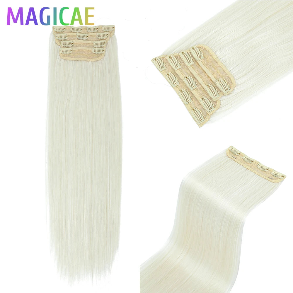 24Inches 200Grams M888 Ombre Blond 27/613 4Clips In Straight Hair Extensions Bio Heat Resistant Soft Nature Synthetic Hairpieces