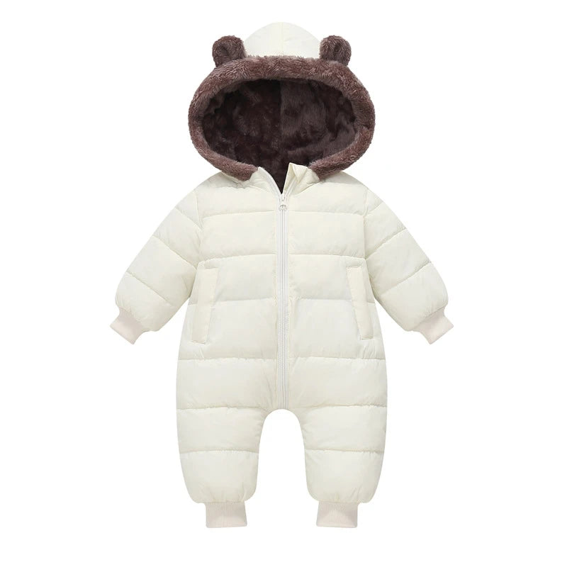 Autumn Winter Newborn Boys Girls Rompers Fleece-lined Zipper Keep Warm Hooded Bodysuits For Baby Kids Children Birthday Present