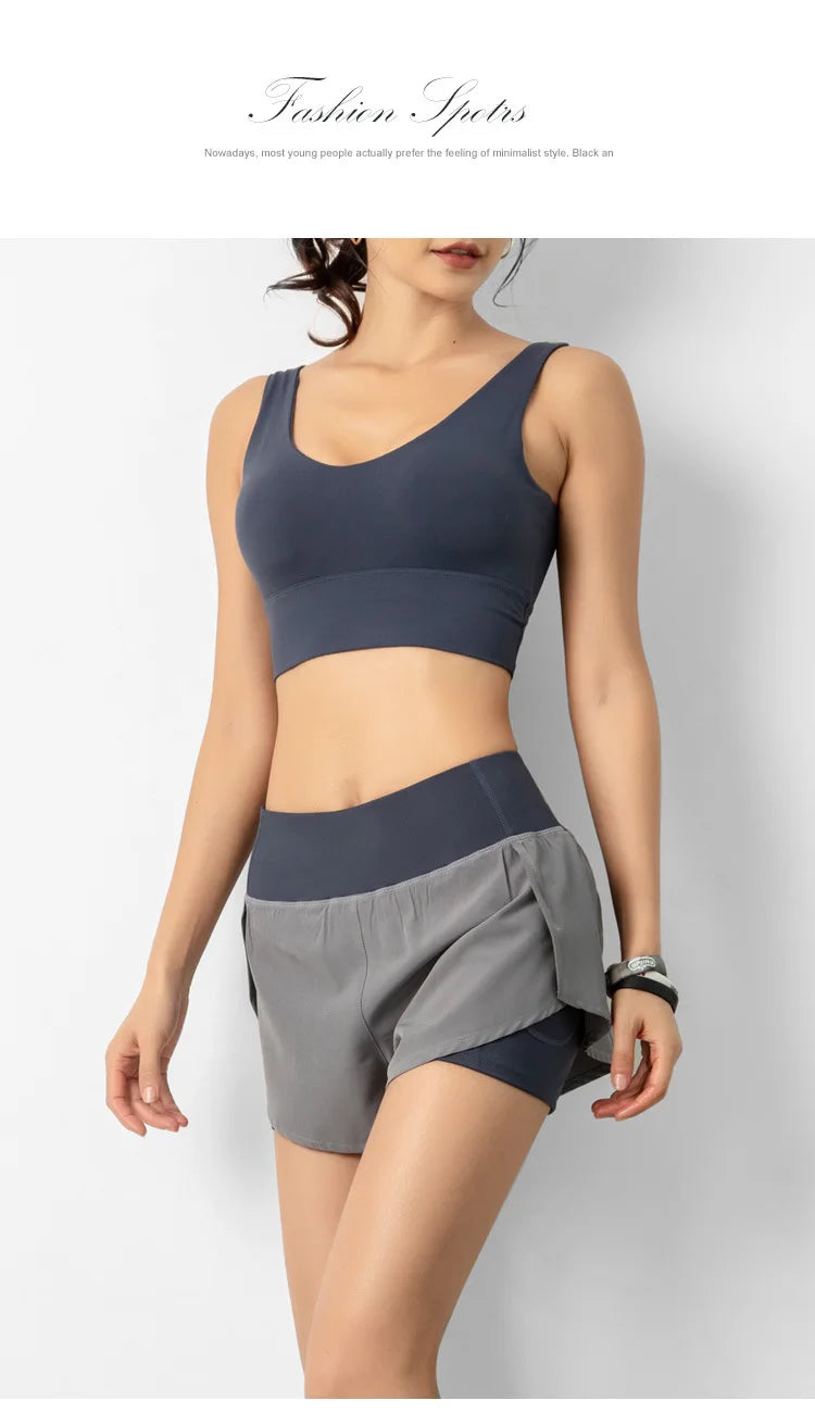 Hot New Sport Shorts Women Sportswear Double-deck Running Shorts Yoga Bottoms Summer Gym Fitness Training Jogging Short Pants