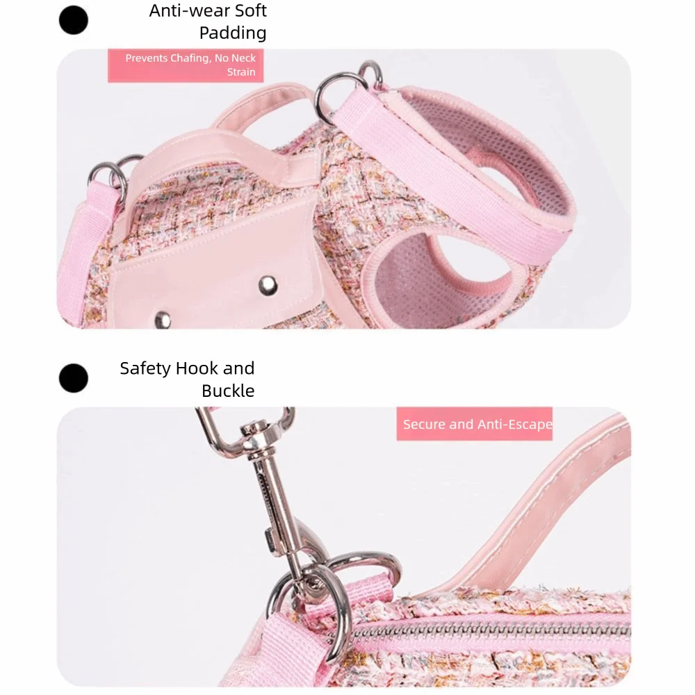 Stylish Dog Horizontal Backpack with Leash Handle Elegant Pet Traction Backpack Breathable Edge-wrapped Cat Carrier Bag