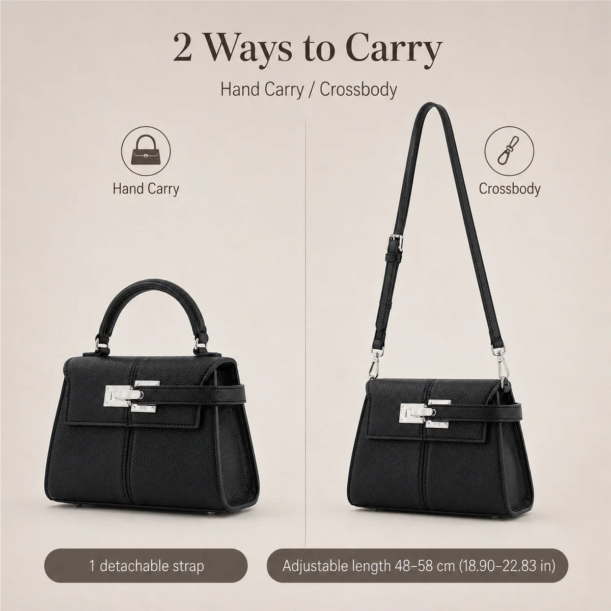 Luxury Elise Mini Square Crossbody Bag: Black Vegan Leather Designer Handbag - High-End Shoulder Purse for Women