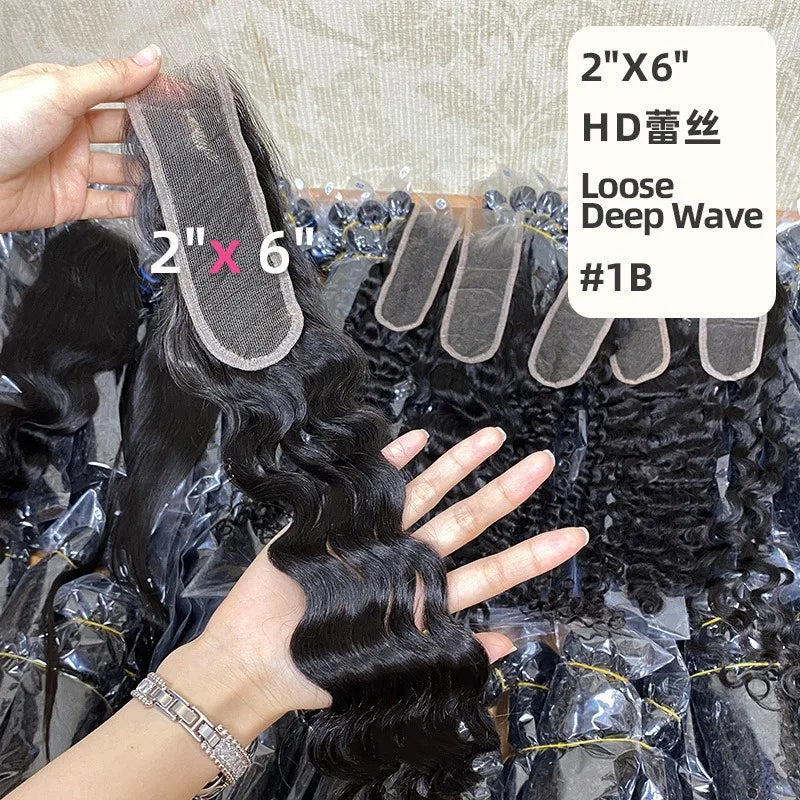 HD Premium 20 Inch 2*6 Lace Closure  Burmese Curly Human Hair Full Hand Weaving Brazilian Virgin Remy for Black Women Wig Making