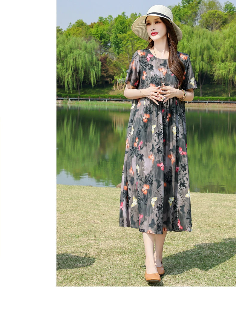 New Fashion Summer Dresses For Women 2025 Elegant Casual Short Sleeve Dress Soild Colour Women Clothing