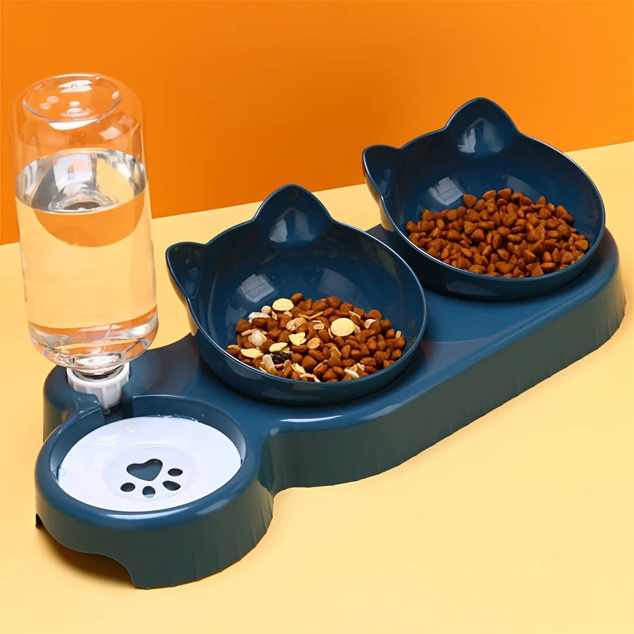 New hot selling cat bowl double bowl pet feeder with anti slip cat paw design, feeding supplies for cats and pets