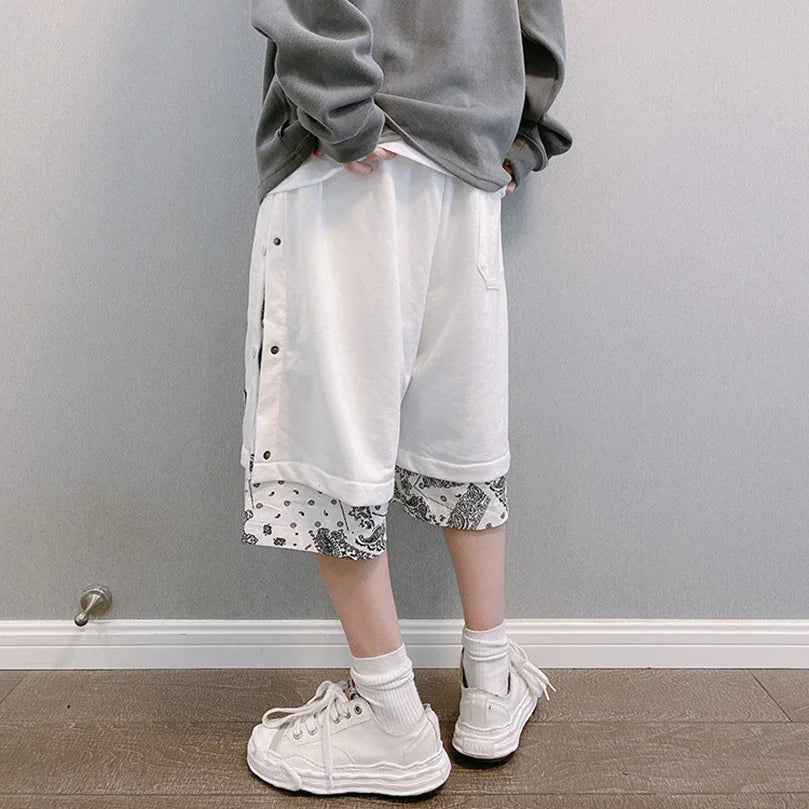 Men's Faux 2 Layer Breasted Bandana Shorts Spring Summer High Street Pants Oversize Paisley Harajuku Hip Hop Trousers 2025 Z1
