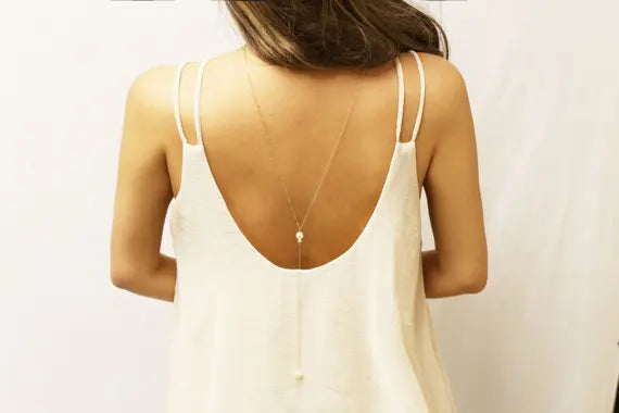 Body Jewelry Sexy Women's Pearl Back Chain Necklace Bikini Beach Crossover Back Jewelry Wedding Back Dress Accessories