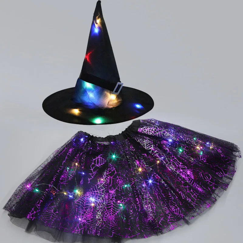Halloween Costumes for Kids Girls Light Up Witch Hat Tutu Skirt Set 2026 New Year