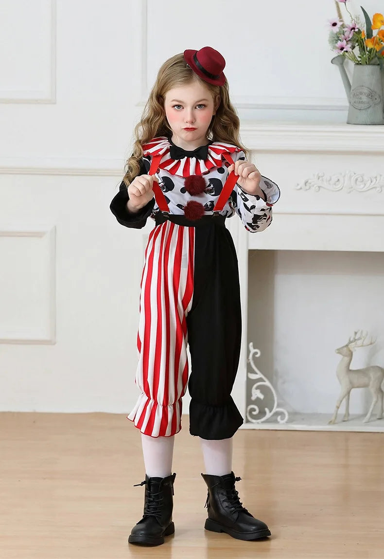 Halloween Cosplay Costumes Horror Clown Dresses Pants Headwear Clothes Sets Carnival Theme Party Role Playing Outfits for Girls