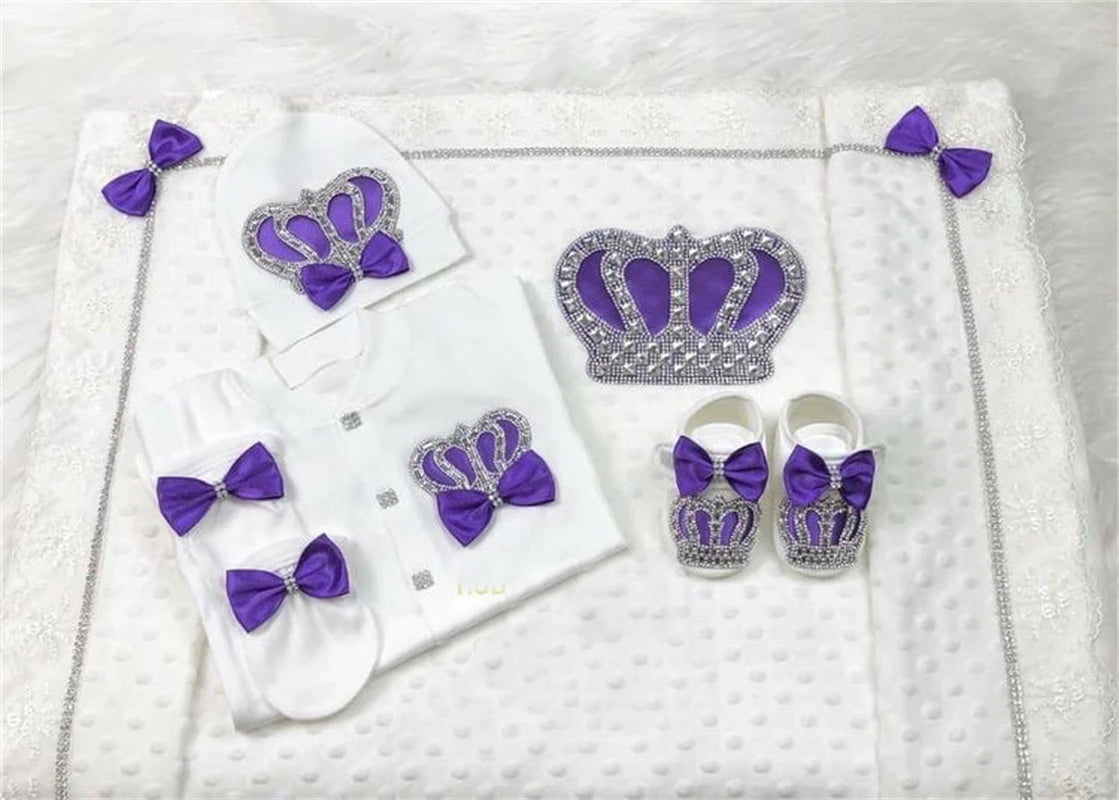Newborn Baby Boy Outfits Set Kids Clothing Real Cotton Infant Care Products Body Suit Shirt Pants Mittens Receiving Blanket