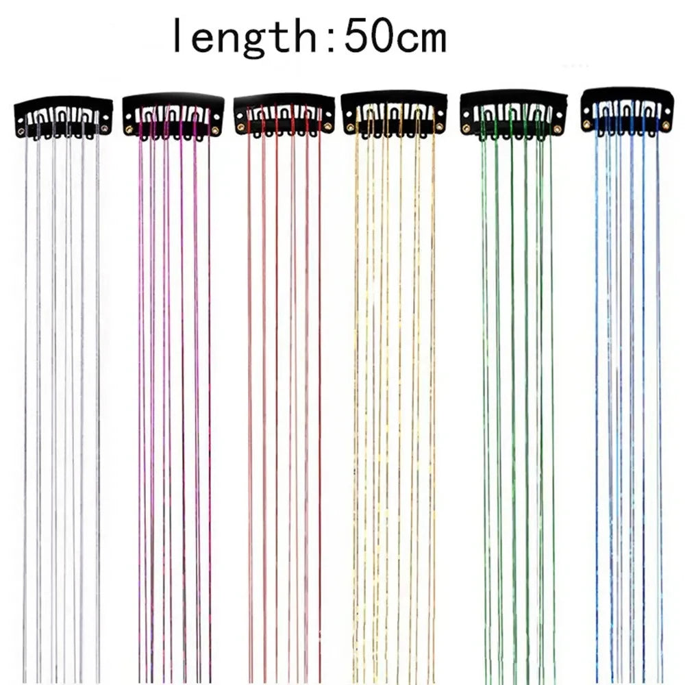 6Pcs Hair Tinsel Clip in 19.6Inch Glitter Synthetic Tinsel Hair Clip in Hair Tinsel Kit Heat Resistant Shiny Sparkle Fairy Hair