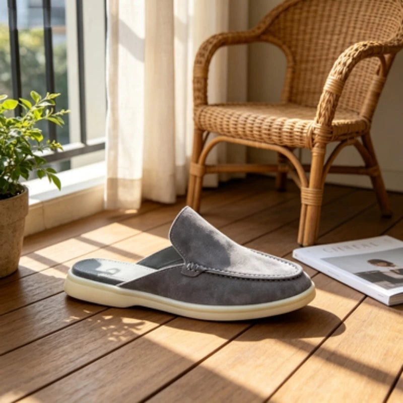 Summer New Flat Bottom Slippers Half Slip-On Slipper Style Men's Shoes Outdoor Wear Casual Comfortable Flat Heel Loafers
