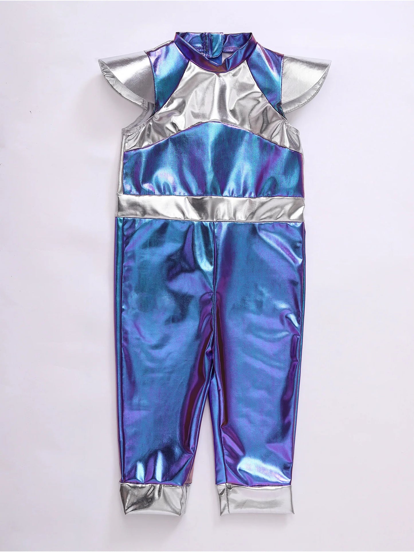 Toddler Boys Girls Metallic Alien Dress-up Costume Jumpsuit Halloween Outer Space Party Cap Sleeve Shiny Romper for Photography
