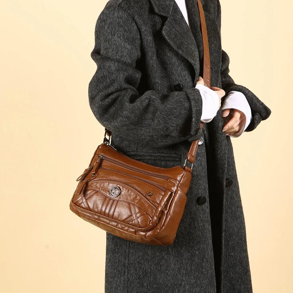Retro Soft Leather Multi Pocket Single Shoulder Crossbody Bag High Quality Women's Bag Luxury Designer Purses and Handbags 2025