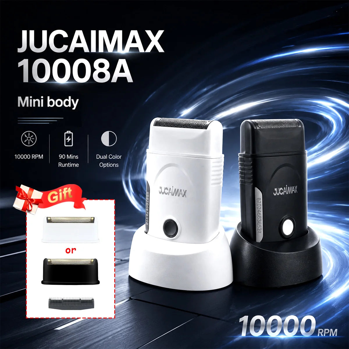 JUCAI 10008A Men Electric Shaver Beard Trimmer for Men Mini Body Cordless with Dock 10000RPM Professional Shaver for Barbershop