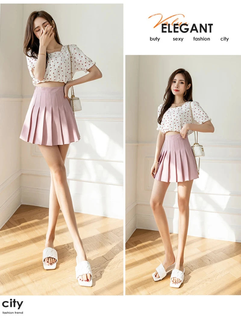 Women High Waist Pleated Skirt with Safety Shorts, Black A Line Mini Skort for Casual Office School Style Outfits