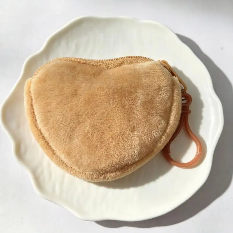 Solid Plush Heart Coin Purse Women's Cute Wallet ID Card Bag Keychain Minimalist Coin Bag Kawaii Wallets For Women Gift