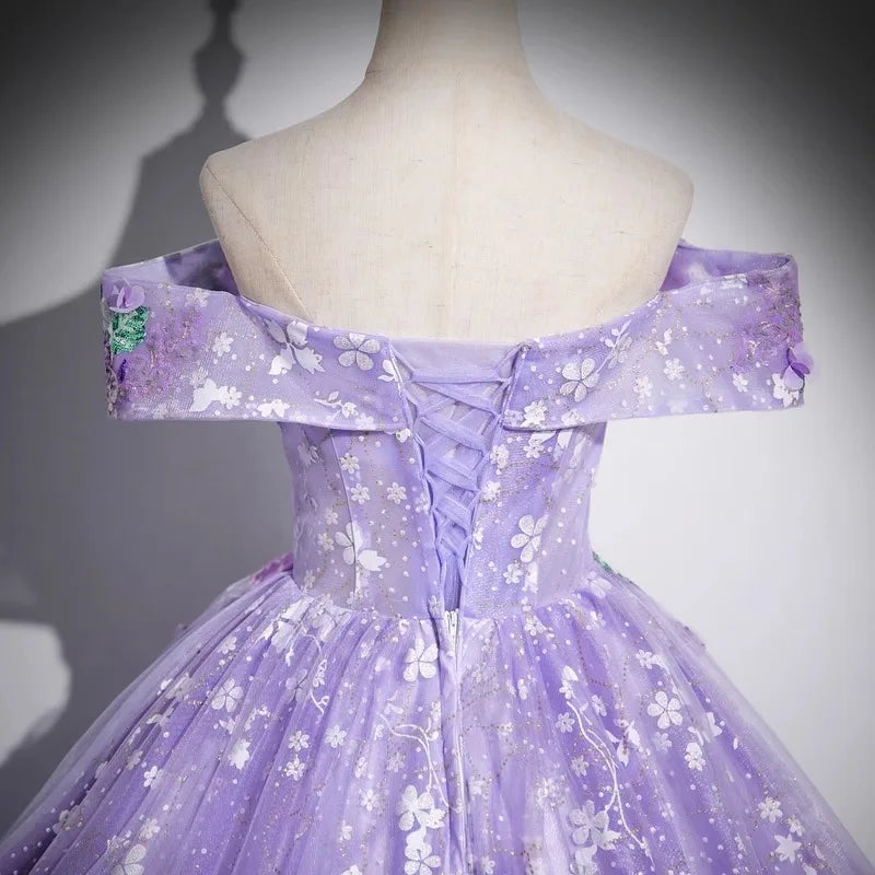 Elegant purple evening dress temperament one-shoulder solo puffy skirt student vocal music art exam annual meeting host