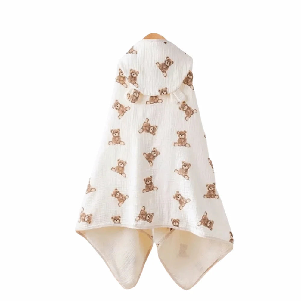 Warm Cartoon Printed Baby Gauze Bath Towel Four Layer Comfortable Hooded Bathrobe Soft Absorbent Infant Bathrobe Sleepwear