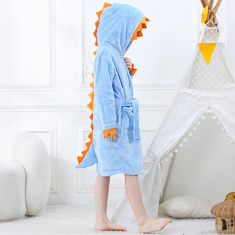 Halloween Dinosaur Bathrobes for Children 3 5 7 9 11 13 Years Kids Animal Flannel Homewear Boy Hooded Sleepwear Girls Nightgown