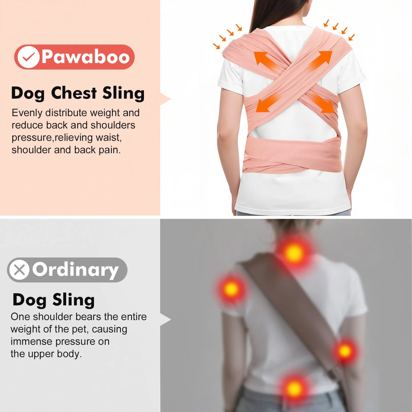 Pawaboo Pet Sling Carrier for Small Dogs and Cats Hands Free Dog Carrier Sling Anti-anxious Soft Cotton Front Facing Cat Carrier
