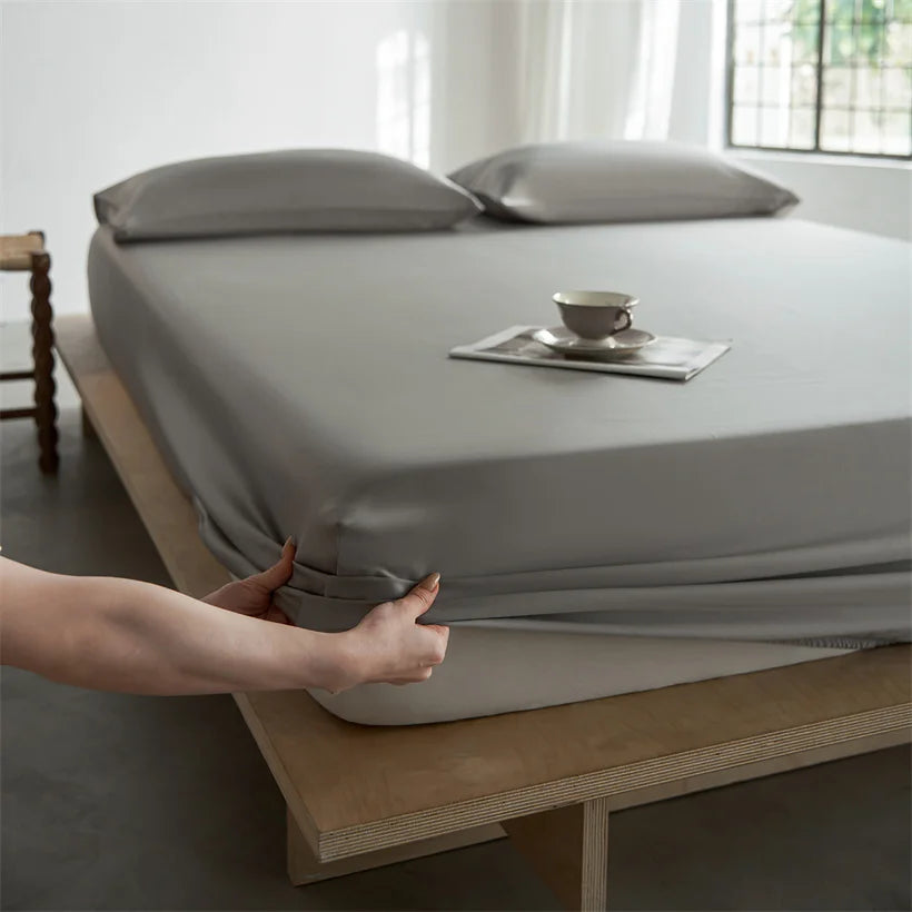 Pure Natural Mulberry Silk Fitted Sheet with All Around Elastic Band Soft Silky Breathable Mattress Cover Luxury Anti-Slip Sheet