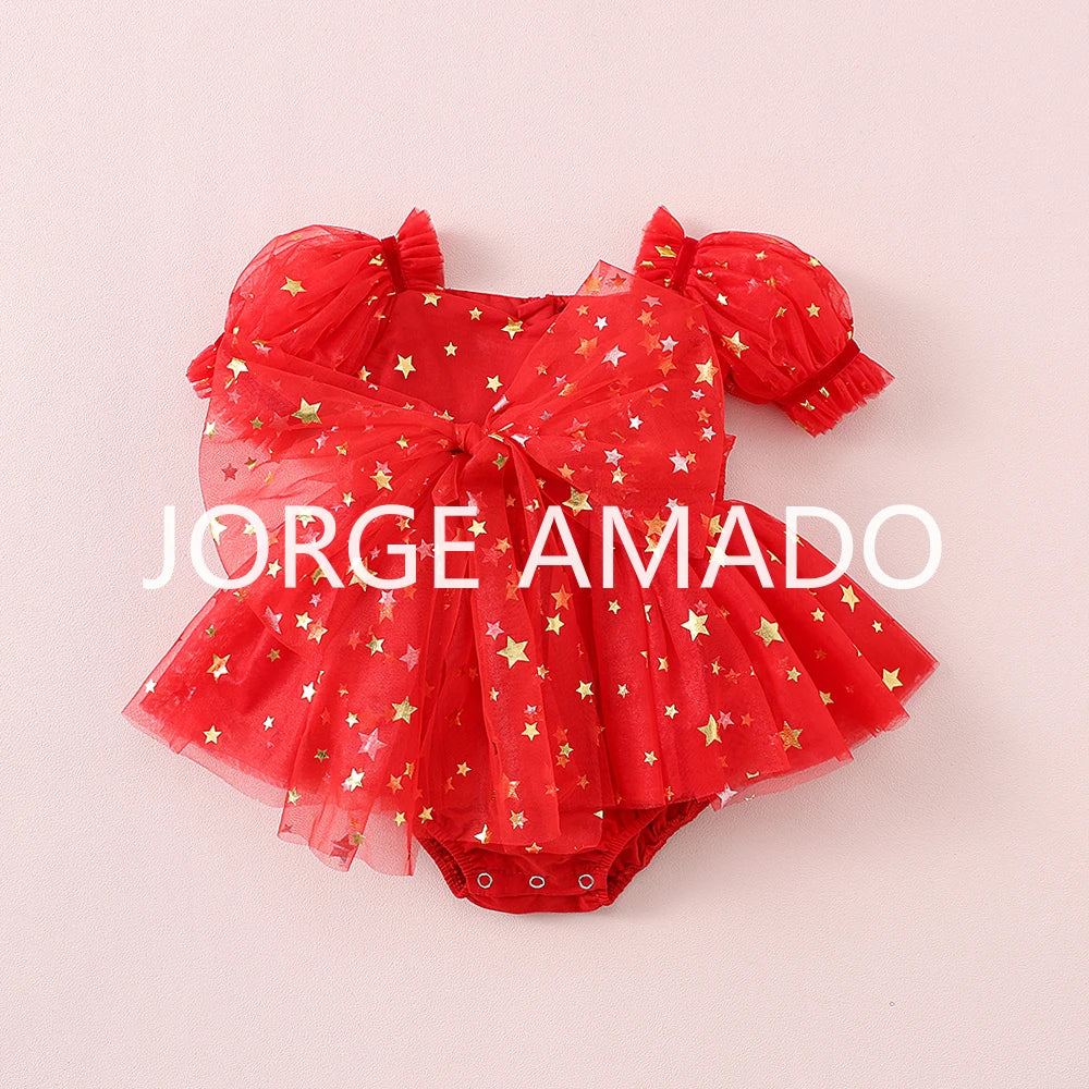 Christmas Summer Baby Girl Sister Matching Outfit Puff Sleeve Big Bow Festive Party Princess Bodysuit Halloween Dresses H2688
