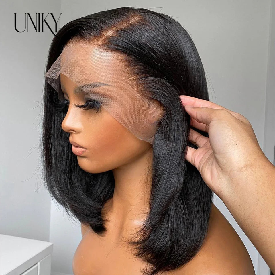 Short Bob Human Hair Wigs Straight Reddish Brown 13x4 Full Lace Frontal Wigs For Women 180 Density Color #33 Glueless Wig