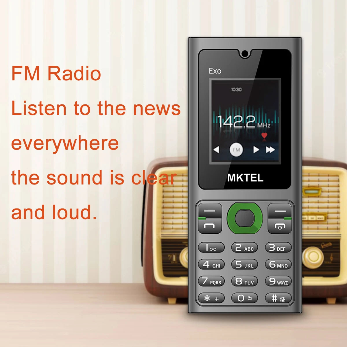 MKTEL EXO Feature Phone Senior Mobile Phone Dual SIM Dual Standby 1.77" Display GSM MP3 MP4 FM Radio Strong Torch Loud Speaker