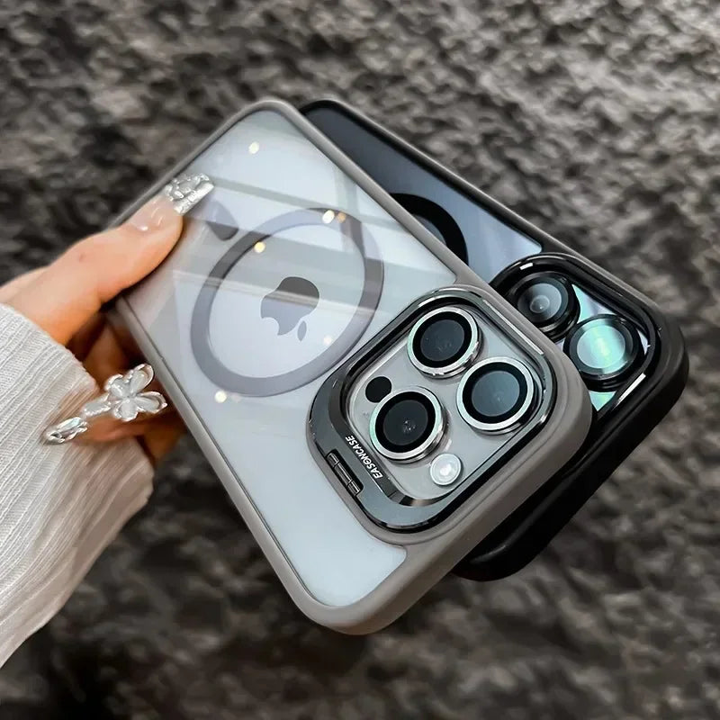 Luxury Magnetic Shockproof Phone Case For iPhone  18 16 17 15 14 13 12 11 Pro Max Funda For Magsafe Stand Lens Protector Cover