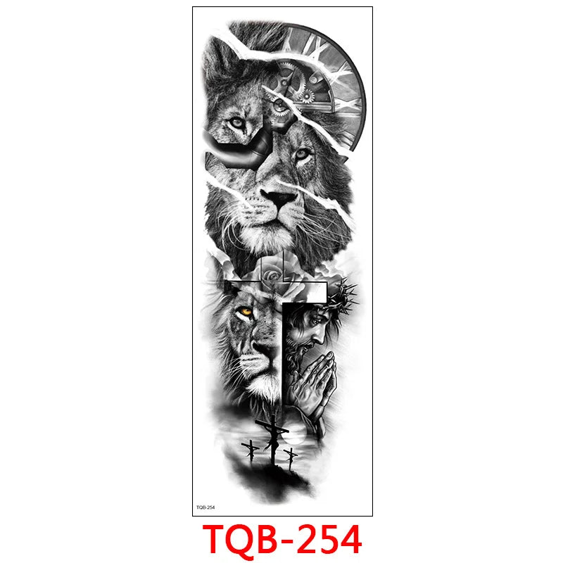 Large Arm Tattoo Stickers for Men Sleeve Waterproof Temporary Tattoo Bear Wolf Tiger Animal Fake Tattoo for Women Body Decor