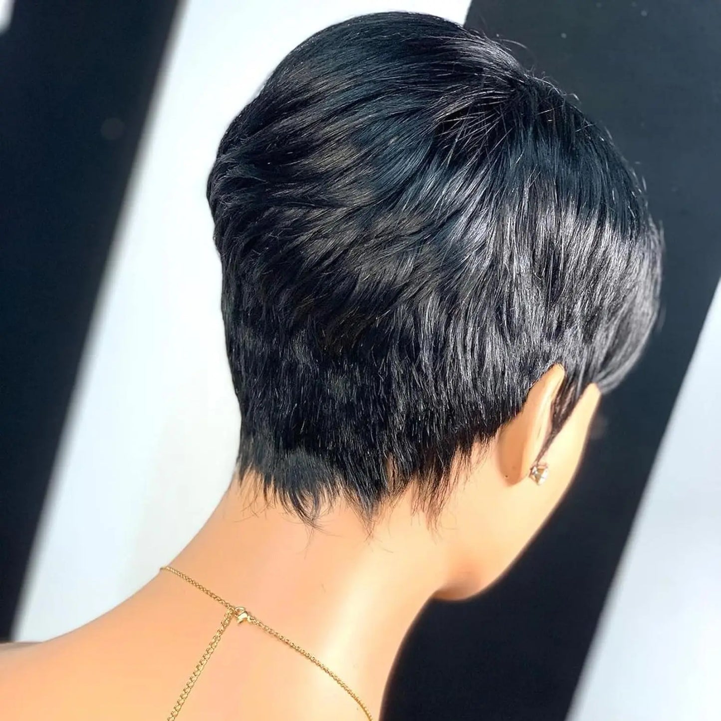 Pixie Cut wigs for Black Women Straight Human Hair Wigs with Bangs Natural 1B Color Wig Short Layered Full Machine Made Wig