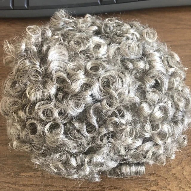 100% Human Hair Man 25mm Loose Curly Hair Replacement System Durable Skin Base Brown Gray Blonde #4 1B65 Prosthesis Hairpieces
