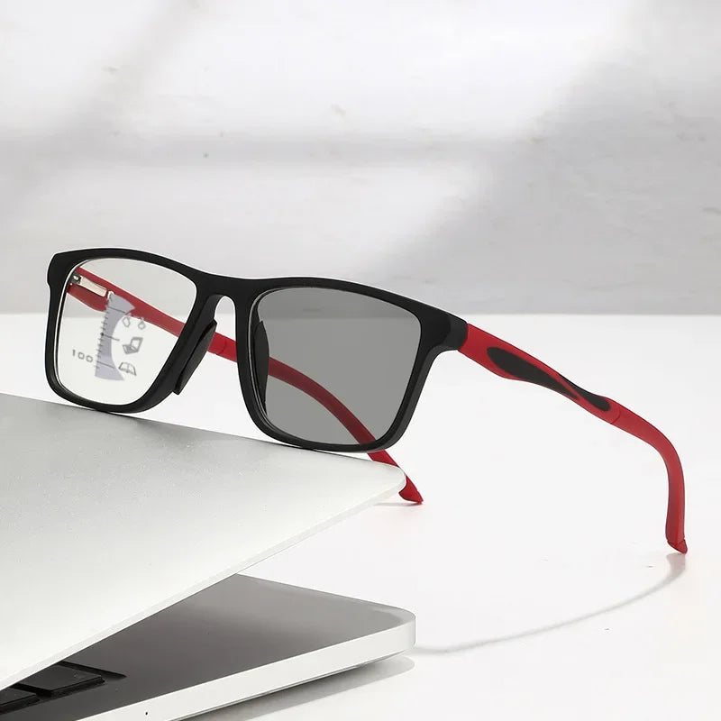 Dual Use Spring Leg Photosensitive Color Changing Multifocal Reading Glasses Anti Blue Light Lightweight Sports Reading Glasses