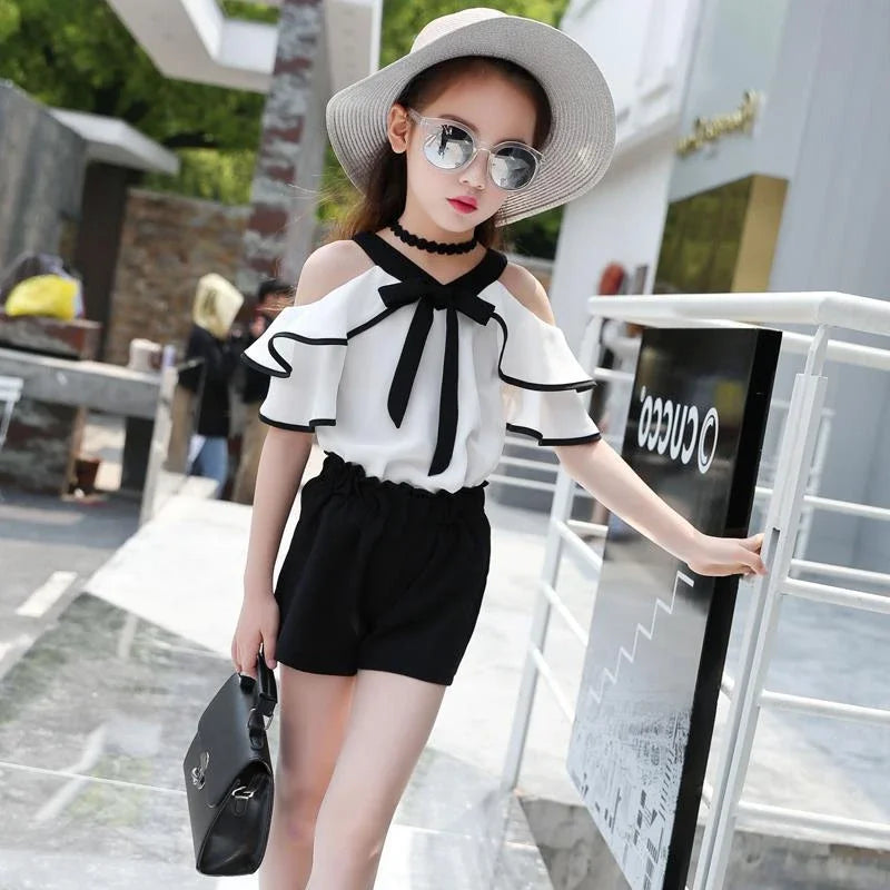 Outfit for Girls 10 To 12 Years Summer 2024 Girls Clothing Sets Kids T-shirt+Shorts Suits Short Sleeve Children Fashion Kids Set