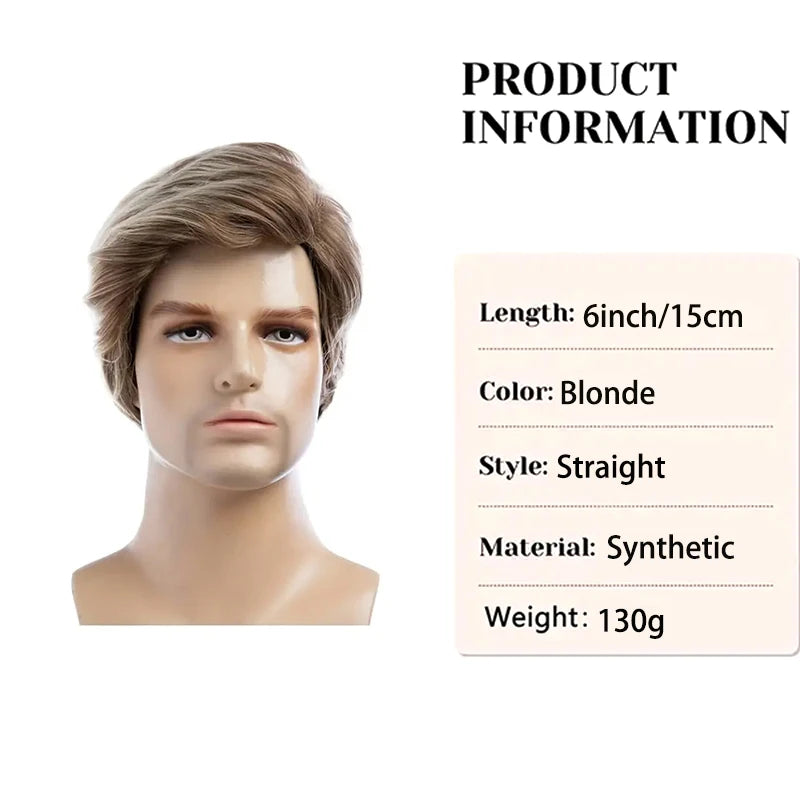 6 Inch Short Curly Synthetic Brown Wig, Handsome Men's Heat Resistant Wig with Bangs for Daily Use