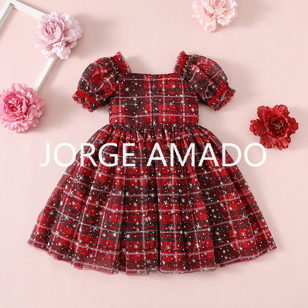 Christmas Summer Baby Girl Sister Matching Outfit Puff Sleeve Big Bow Festive Party Princess Bodysuit Halloween Dresses H2688