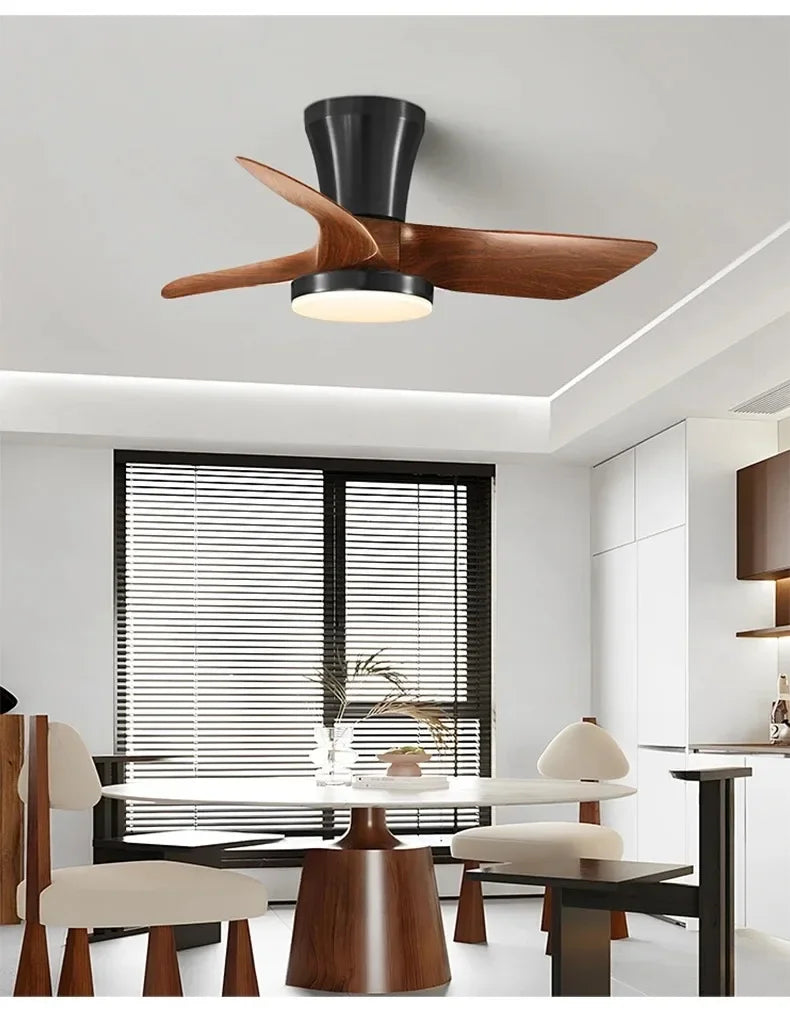 Modern Silent integrated Bedroom Ceiling Fan Lamps Retro Wood Dining Room Living Room High Wind Power Remote Ceiling Fan Lights