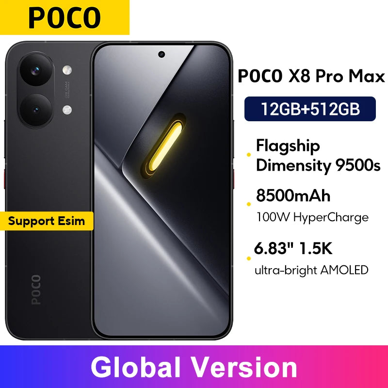 Global Version POCO X8 Pro Max 8500mAh 1.5K 120Hz Ultra-Bright  AMOLED Display 6.83'' Smartphone  Dimensity 9500s