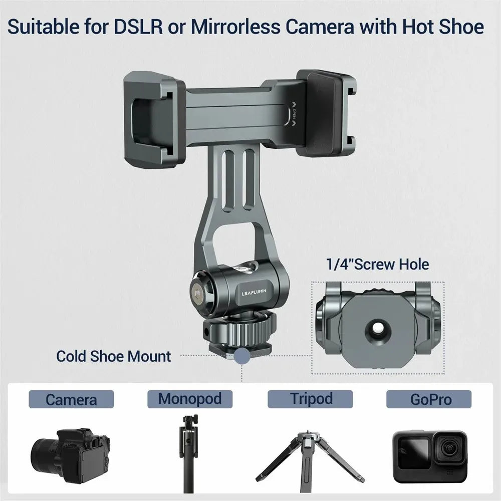 LEAPLIGHT Upgrade Aluminum Phone Tripod Mount Smartphone Holder Adapter W Arca Cold Shoe for iPhone 15 14 13 Phone Mic Light