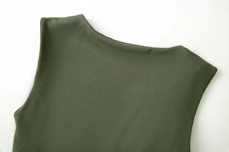 MUJER 2025 Pleated Midi Dress Women Bodycon Long Dress Woman Asymmetric Holiday Women's Summer Dress Sleeveless Evening Dresses