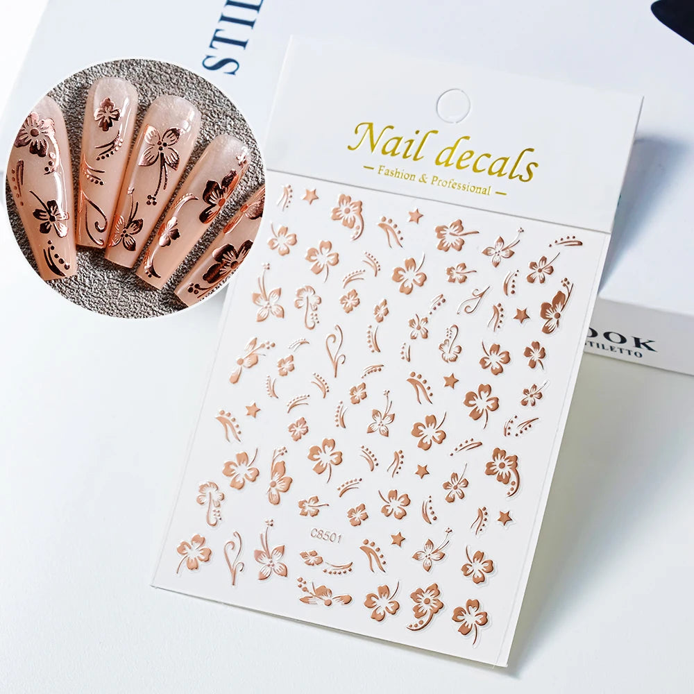1Pc 3D Lavendar Flowers Stickers for Nails Spring Sakura Floral Leaves Self-Adhesive Sliders Decals Art Manicure for Decoration
