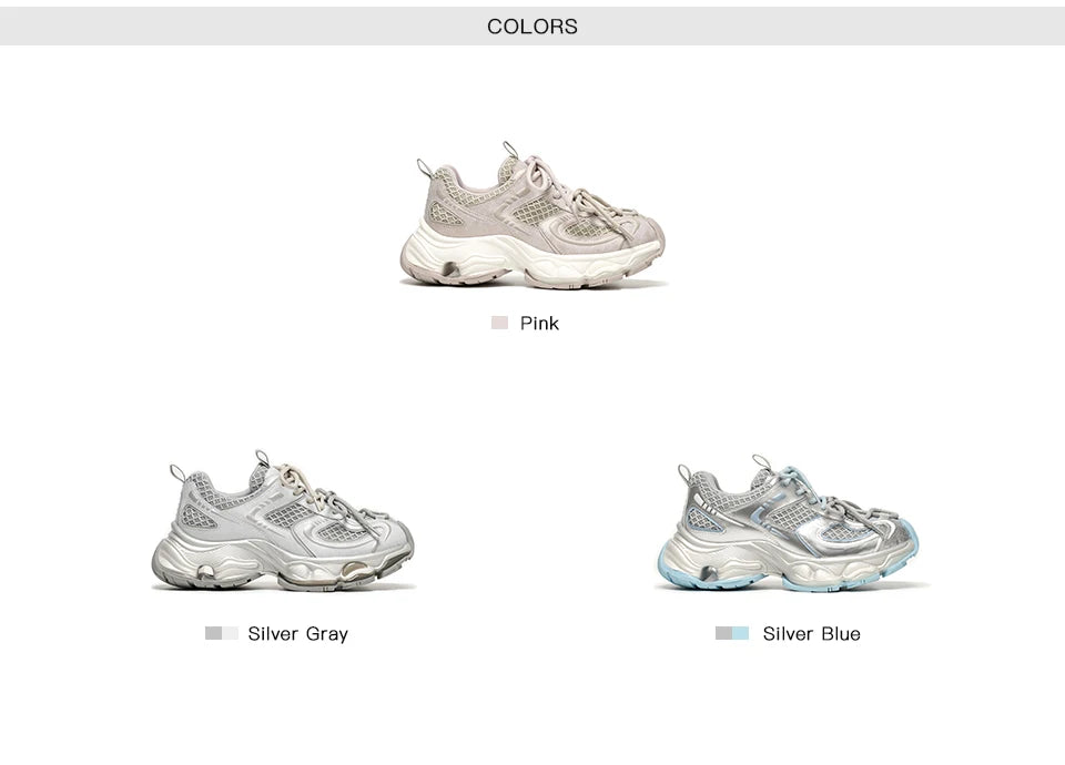 BEAUTODAY Chunky Sneakers Women Synthetic Leather Mesh Patchwork Round Toe Lace-up Trainers Ladies Platform Shoes Handmade 29A48